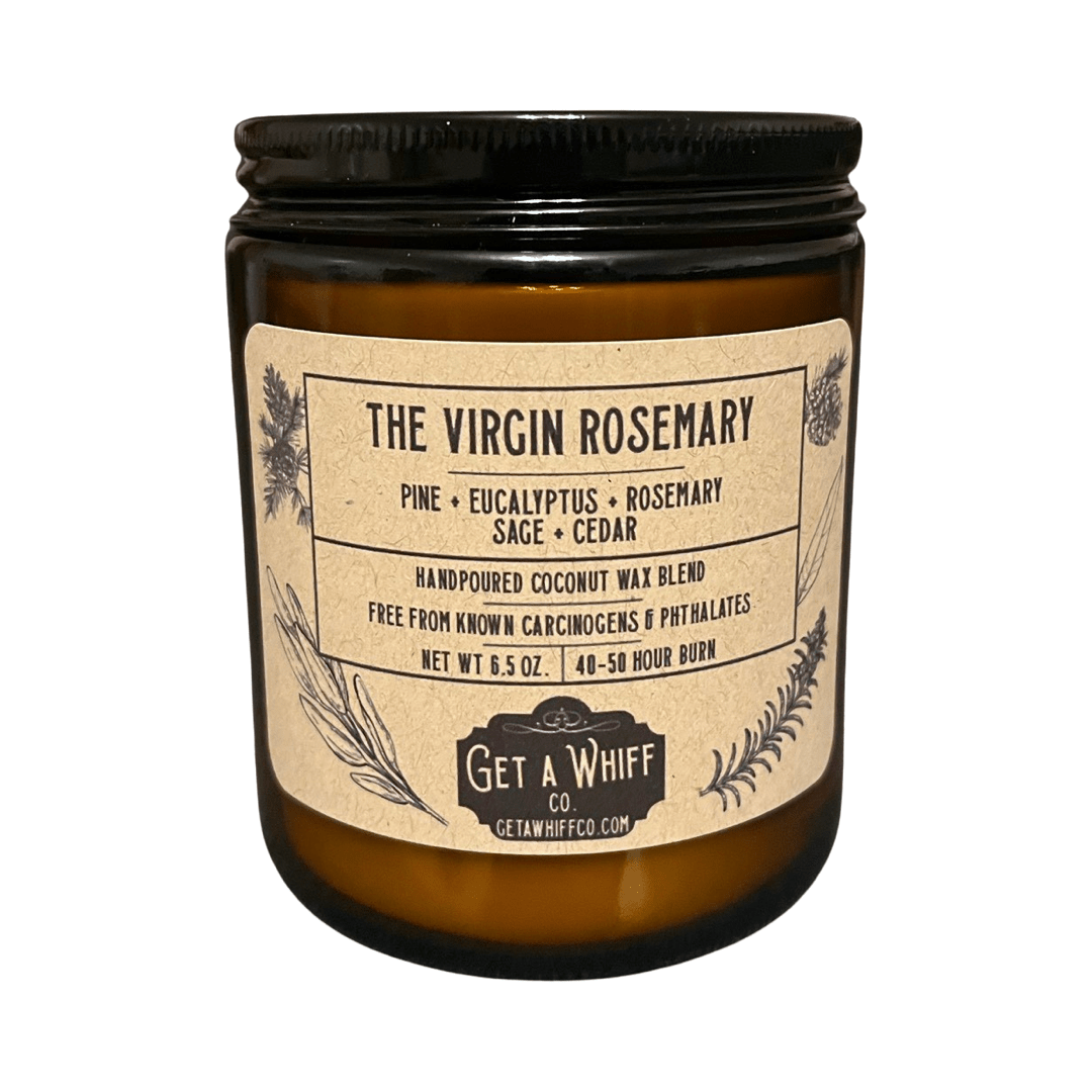 Rosemary & Sage Crackling Wooden Wick Scented Candle Made With Coconut Wax In Amber Jar (The Virgin Rosemary)
