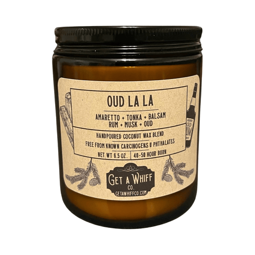 Teakwood & Oud Crackling Wooden Wick Scented Candle Made With Coconut Wax In Amber Jar (Oud La La)