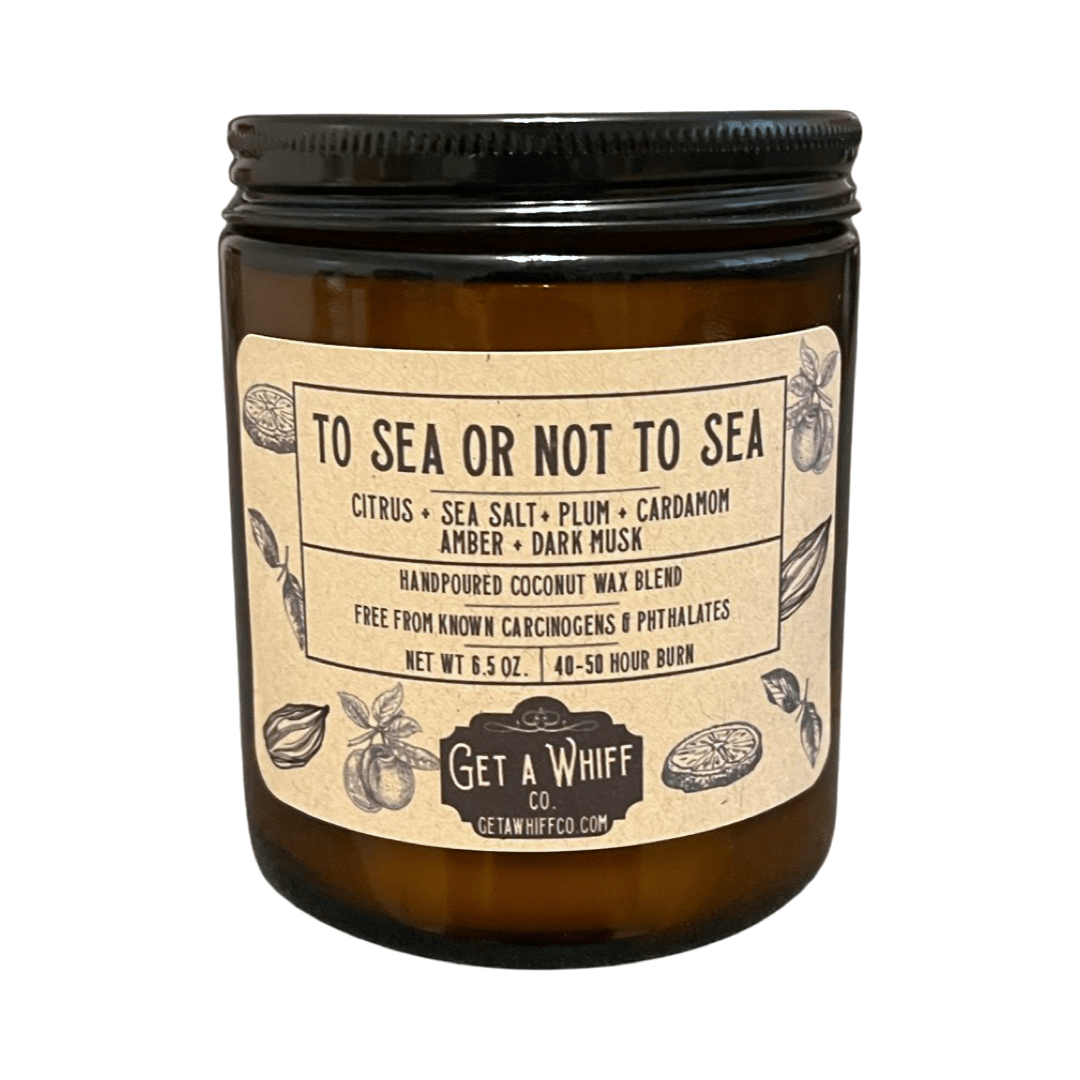 Sea Salt & Musk Crackling Wooden Wick Scented Candle Made With Coconut Wax In Amber Jar (To Sea Or Not To Sea)