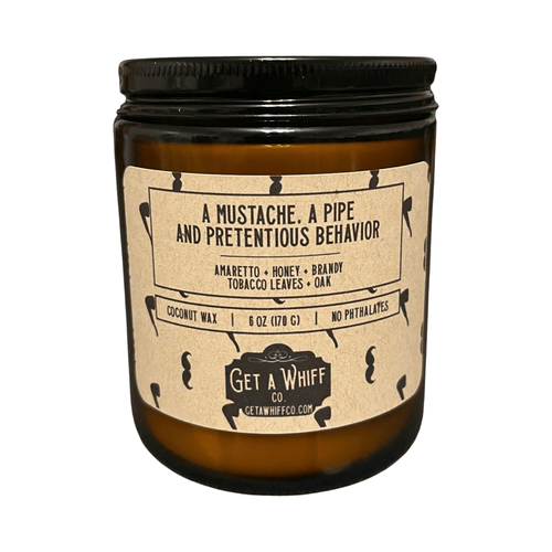 Whiskey Tobacco Crackling Wooden Wick Scented Candle Made With Coconut Wax In Amber Jar (A Mustache, A Pipe & Pretentious Behavior)