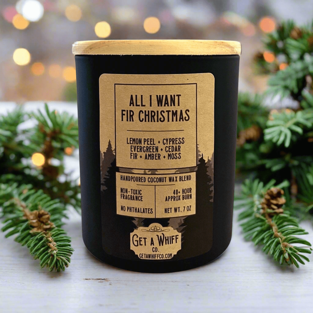 Christmas Tree Crackling Wooden Wick Scented Candle Made With Coconut Wax (All I Want Fir Christmas)