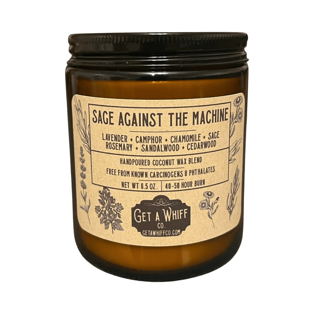 Sage & Lavender Crackling Wooden Wick Scented Candle Made With Coconut Wax In Amber Jar (Sage Against the Machine)