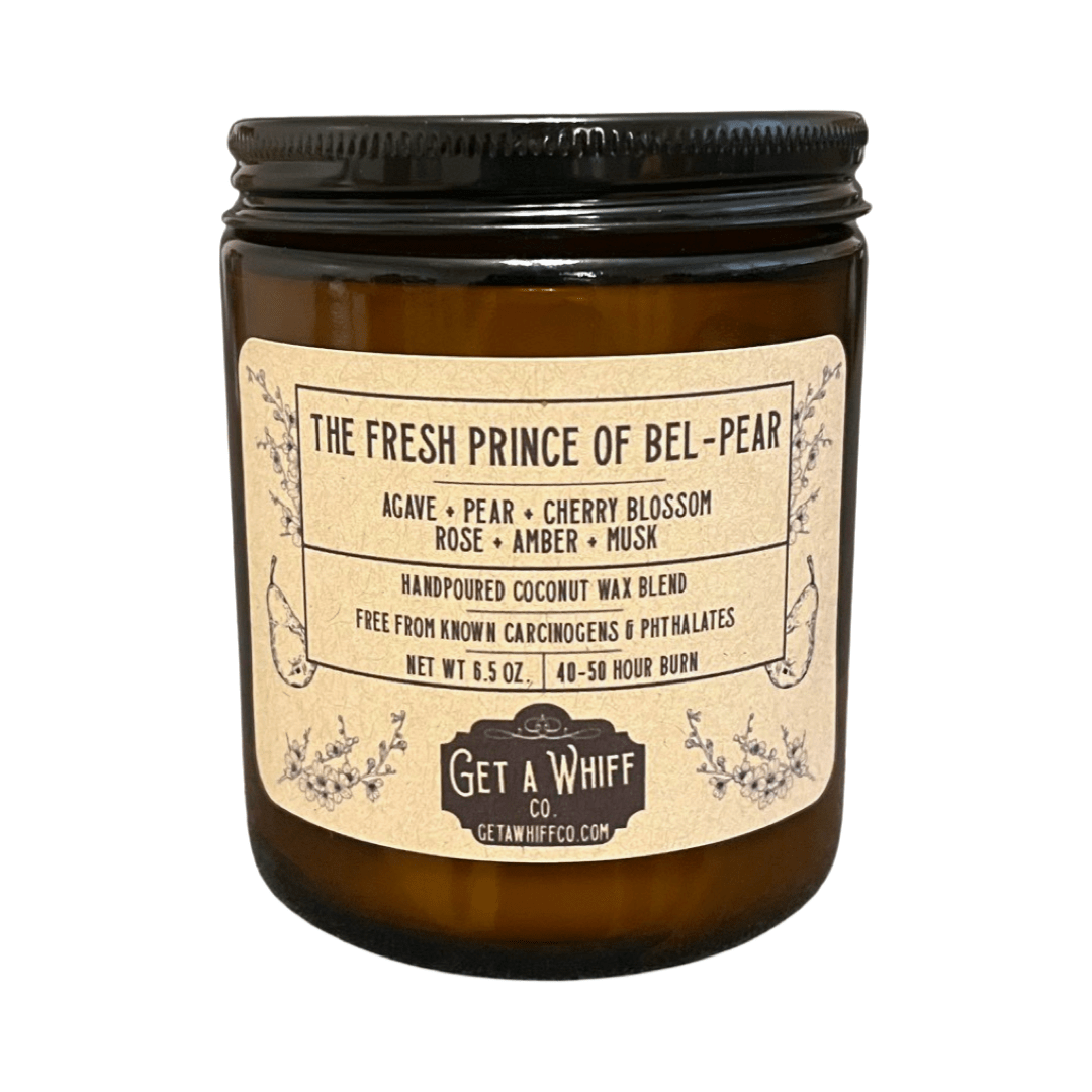 Rose & Pear Crackling Wooden Wick Scented Candle Made With Coconut Wax In Amber Jar (The Fresh Prince Of Bel Pear)