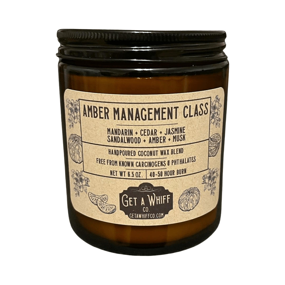 Amber & Cedar Crackling Wooden Wick Scented Candle Made With Coconut Wax In Amber Jar (Amber Management Class)