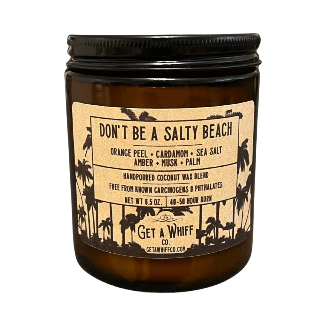 Sea Salt & Cardamom Crackling Wooden Wick Scented Candle Made With Coconut Wax In Amber Jar (Don't Be A Salty Beach)