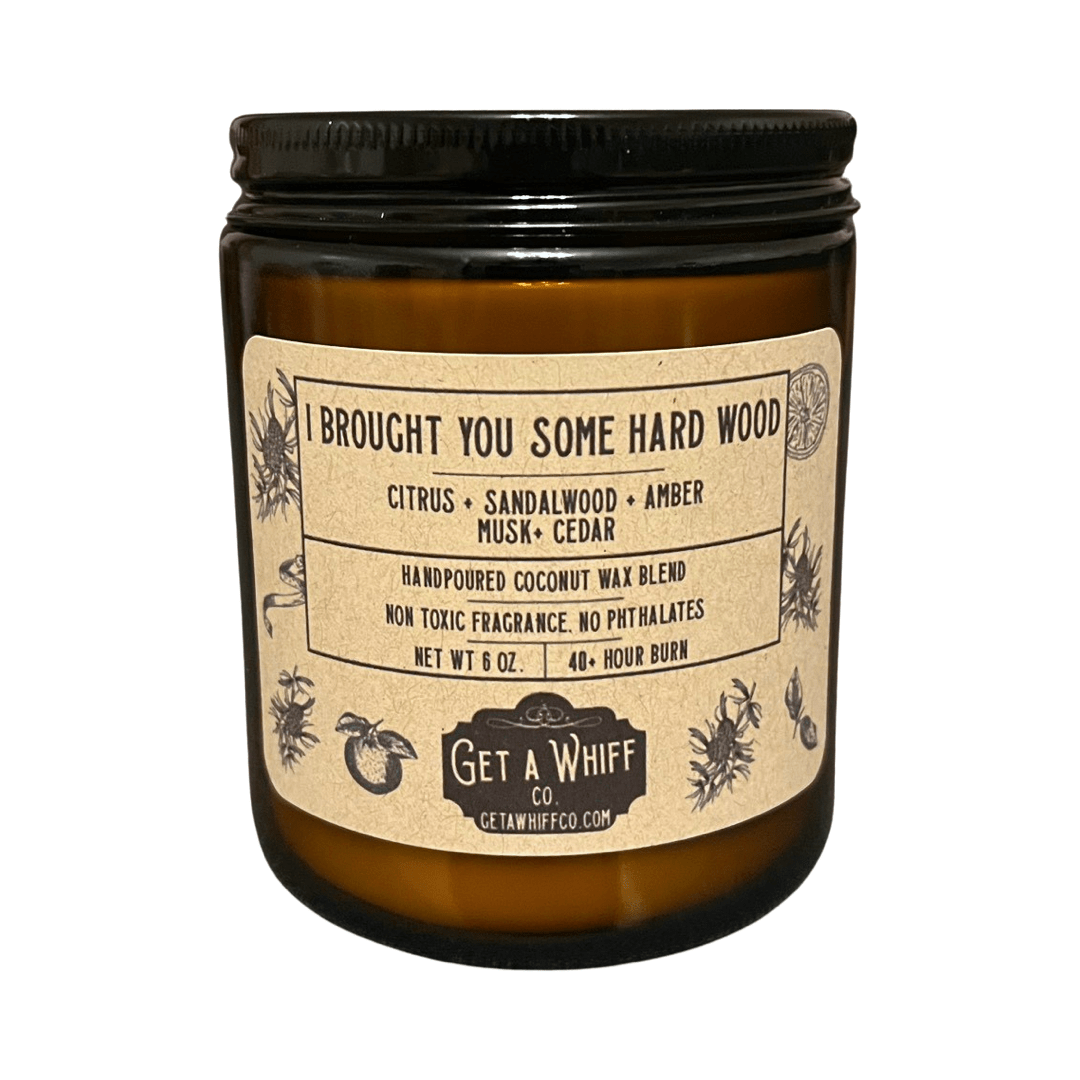 Sandalwood & Musk Crackling Wooden Wick Scented Candle Made With Coconut Wax In Amber Jar (I Brought You Some Hard Wood)