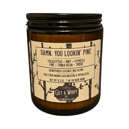 Eucalyptus & Pine Crackling Wooden Wick Scented Candle Made With Coconut Wax In Amber Jar (Damn, You Lookin' Pine)