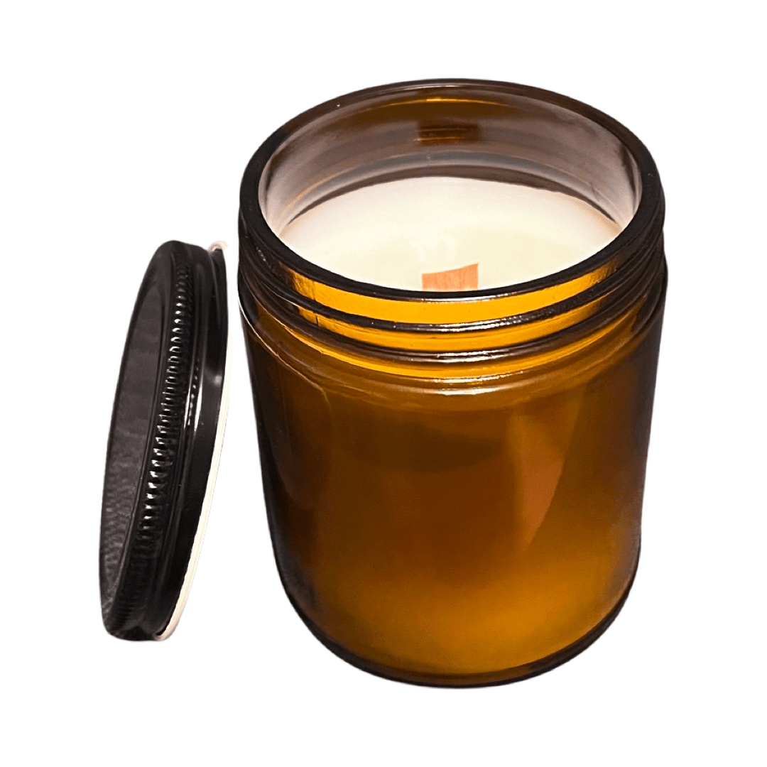 Vanilla & Patchouli Crackling Wooden Wick Scented Candle Made With Coconut Wax In Amber Jar (Have You Seen My Gluten-Free Magic Crystals?)