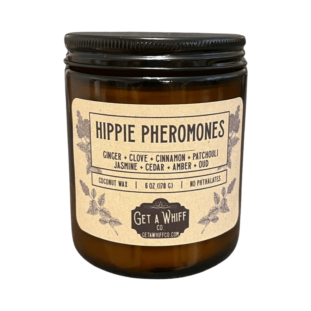 Patchouli Crackling Wooden Wick Scented Candle Made With Coconut Wax In Amber Jar (Hippie Pheromones)