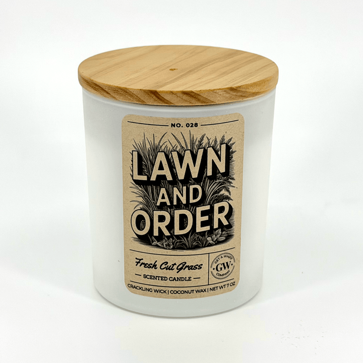 Candle with wooden lid labeled &