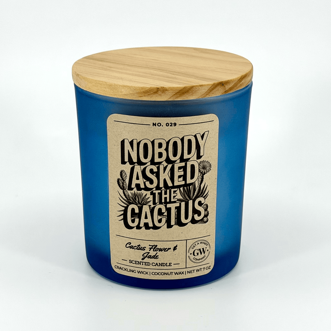 Blue candle with wooden lid and &