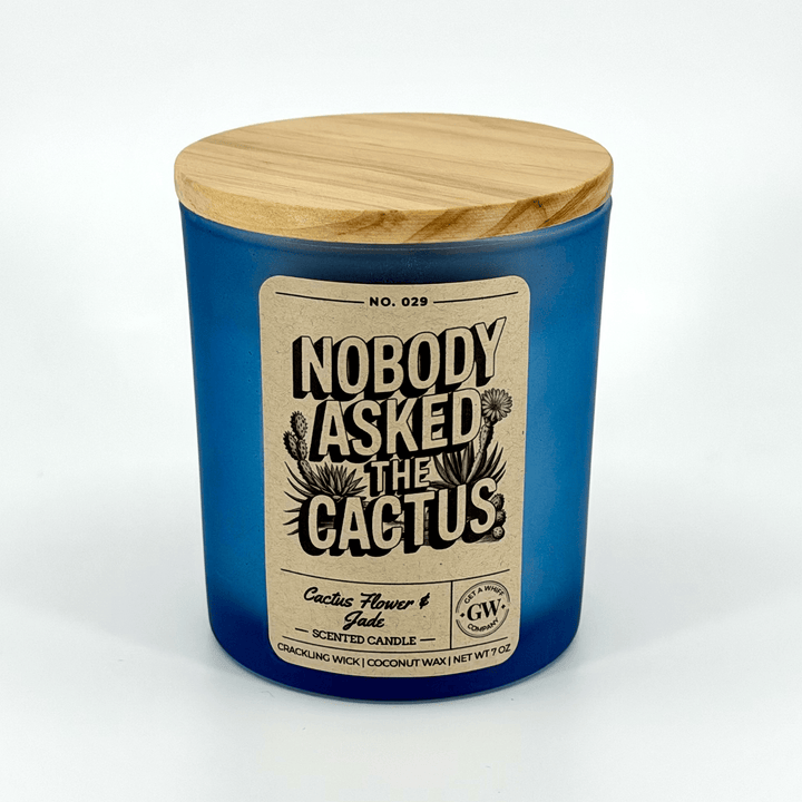 Blue candle with wooden lid and &