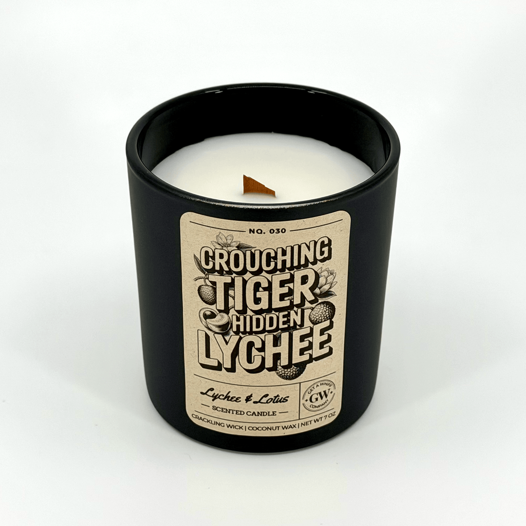 Candle with a label on a white background