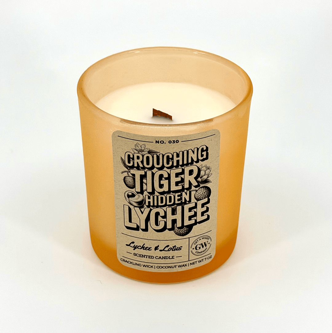 Candle with a label on a white background