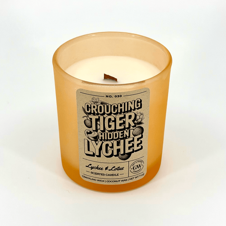 Candle with a label on a white background