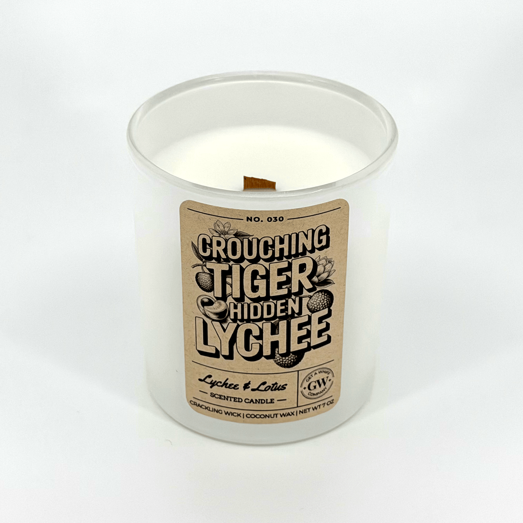 Candle with a label on a white background