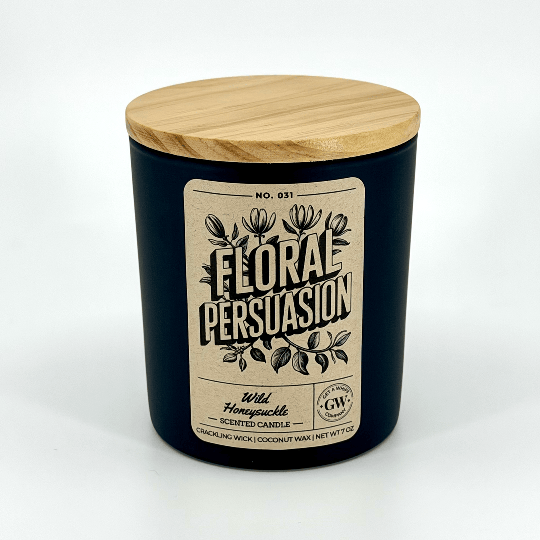 Scented candle with wooden lid labeled &