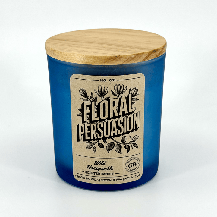 Blue candle with wooden lid and &