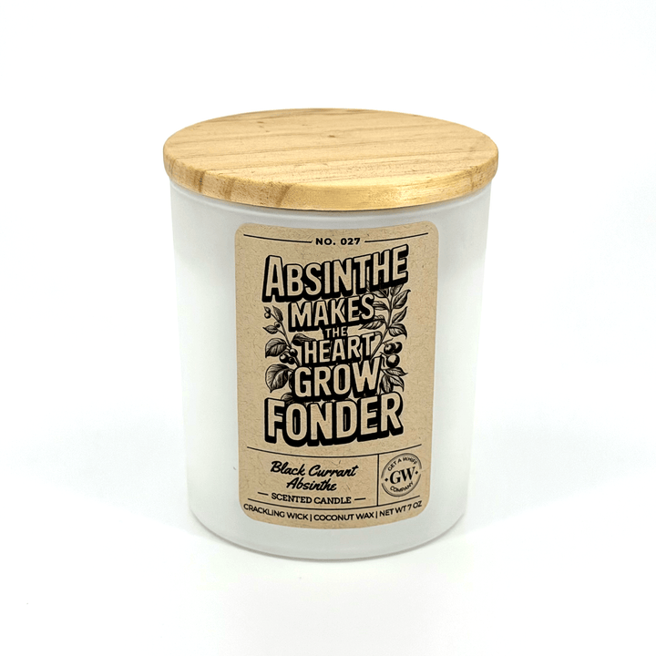 Candle with wooden lid and label on a white background