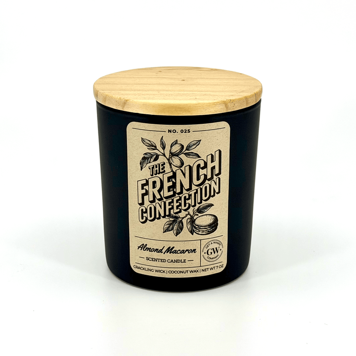 Black candle with a wooden lid and &