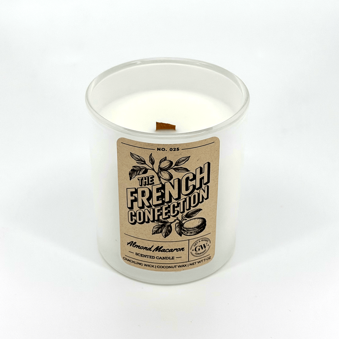 Candle with a label on a white background