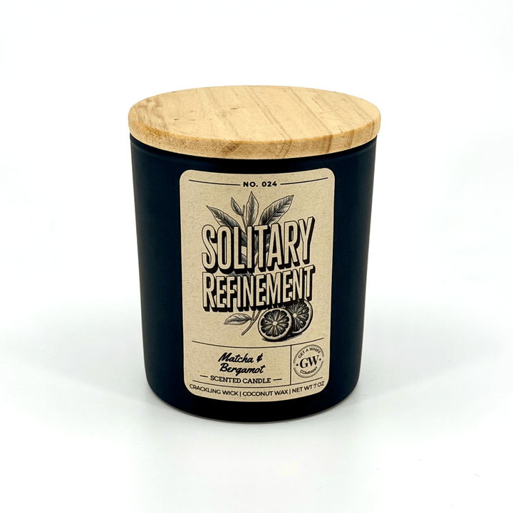 Black candle with wooden lid and &