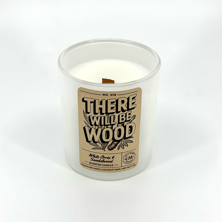 Candle with a label on a white background