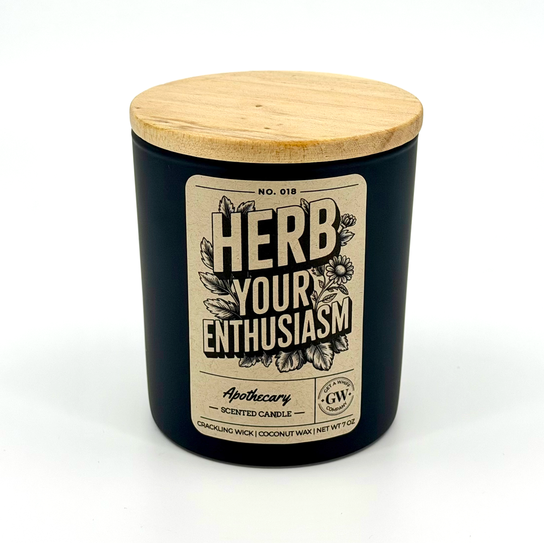Black candle with wooden lid and &