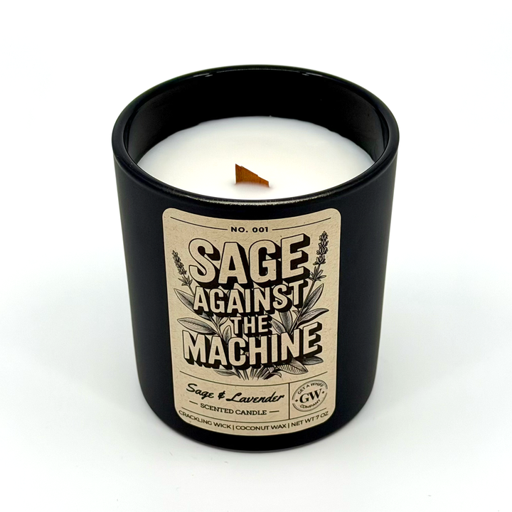 Scented candle with a label on a white background