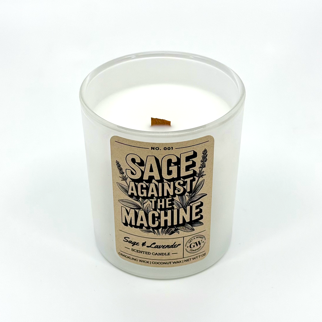 Candle with a label reading &