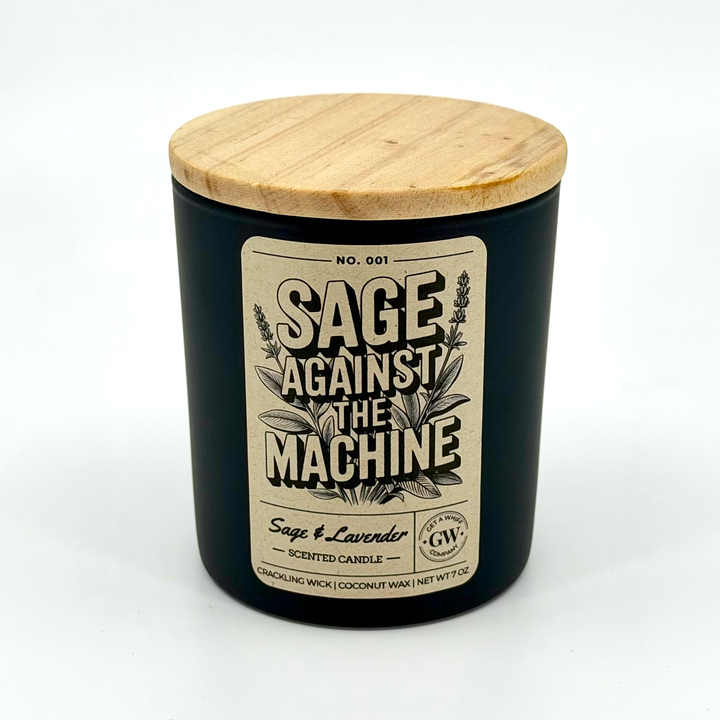 Scented candle with wooden lid labeled &