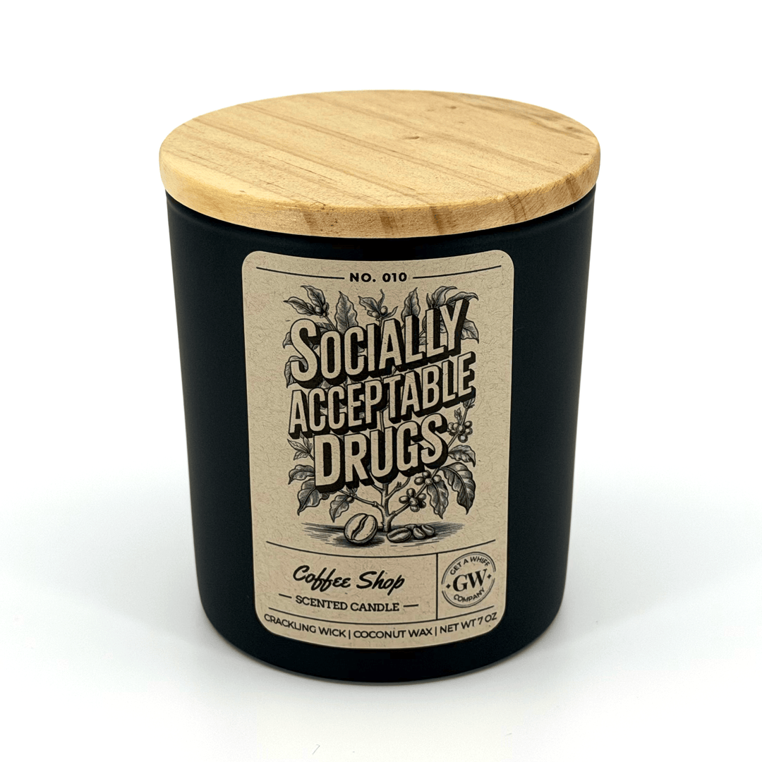 Black candle with a wooden lid and &