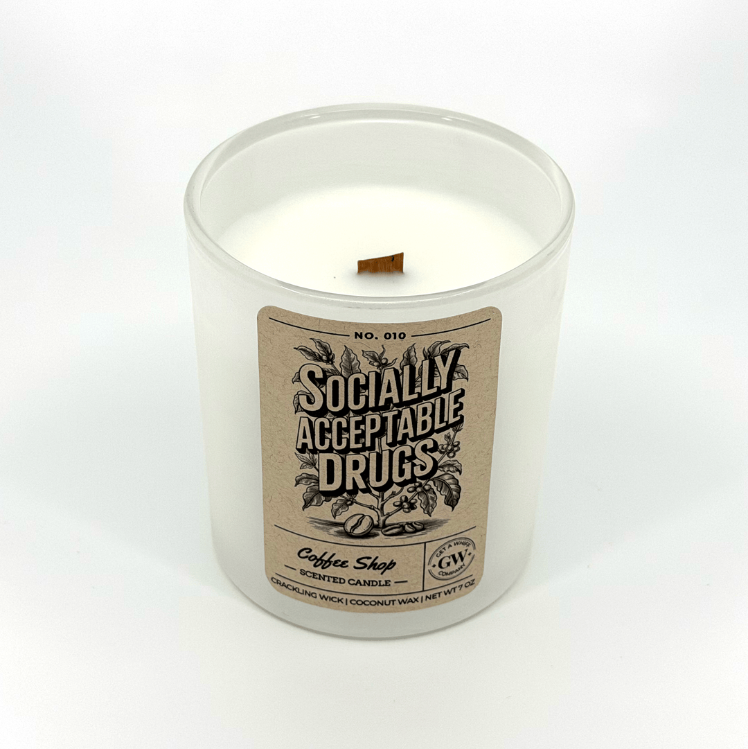 Candle with a label on a white background