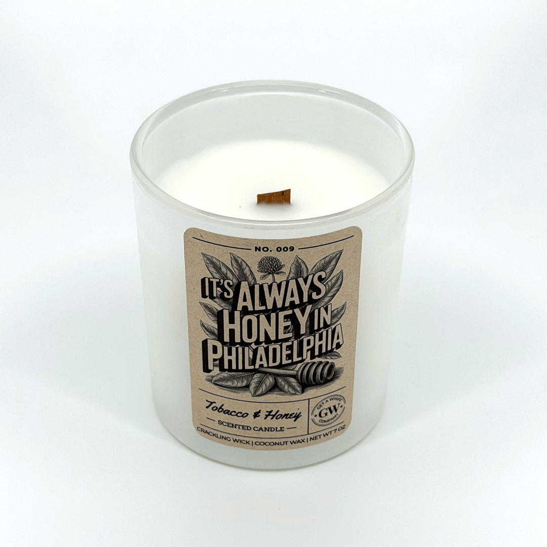 Candle with a label on a white background