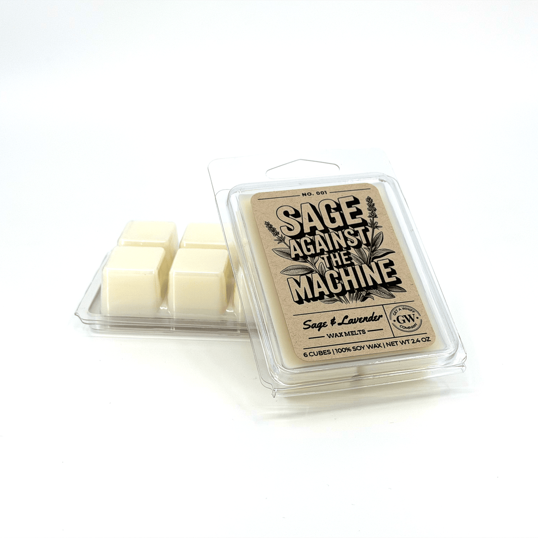 Pack of wax melts with a label on a white background