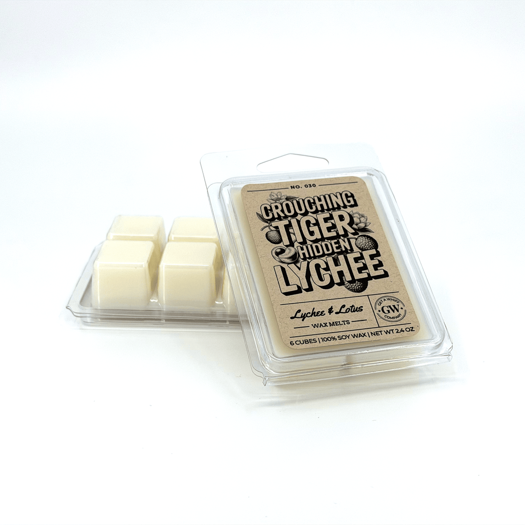 Crouching Tiger Hidden Lychee wax melts packaging on a white background