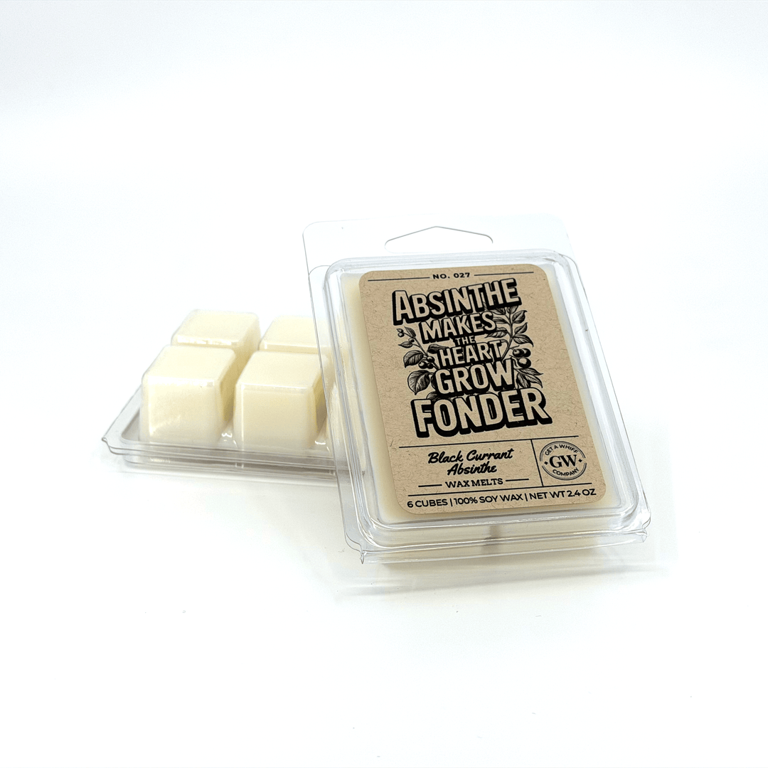 Packaged wax melts with a label on a white background