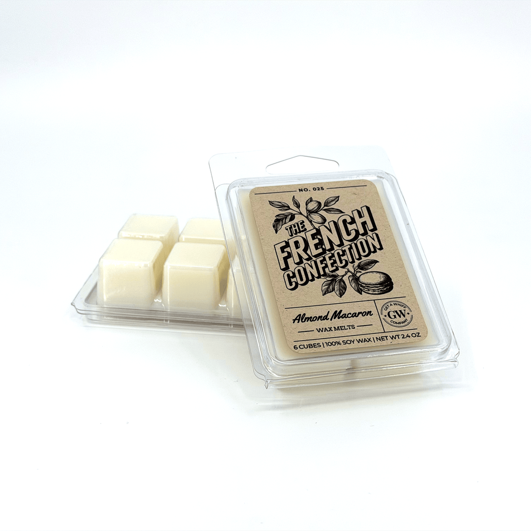Packaged wax melts with 'The French Confection' label on a white background
