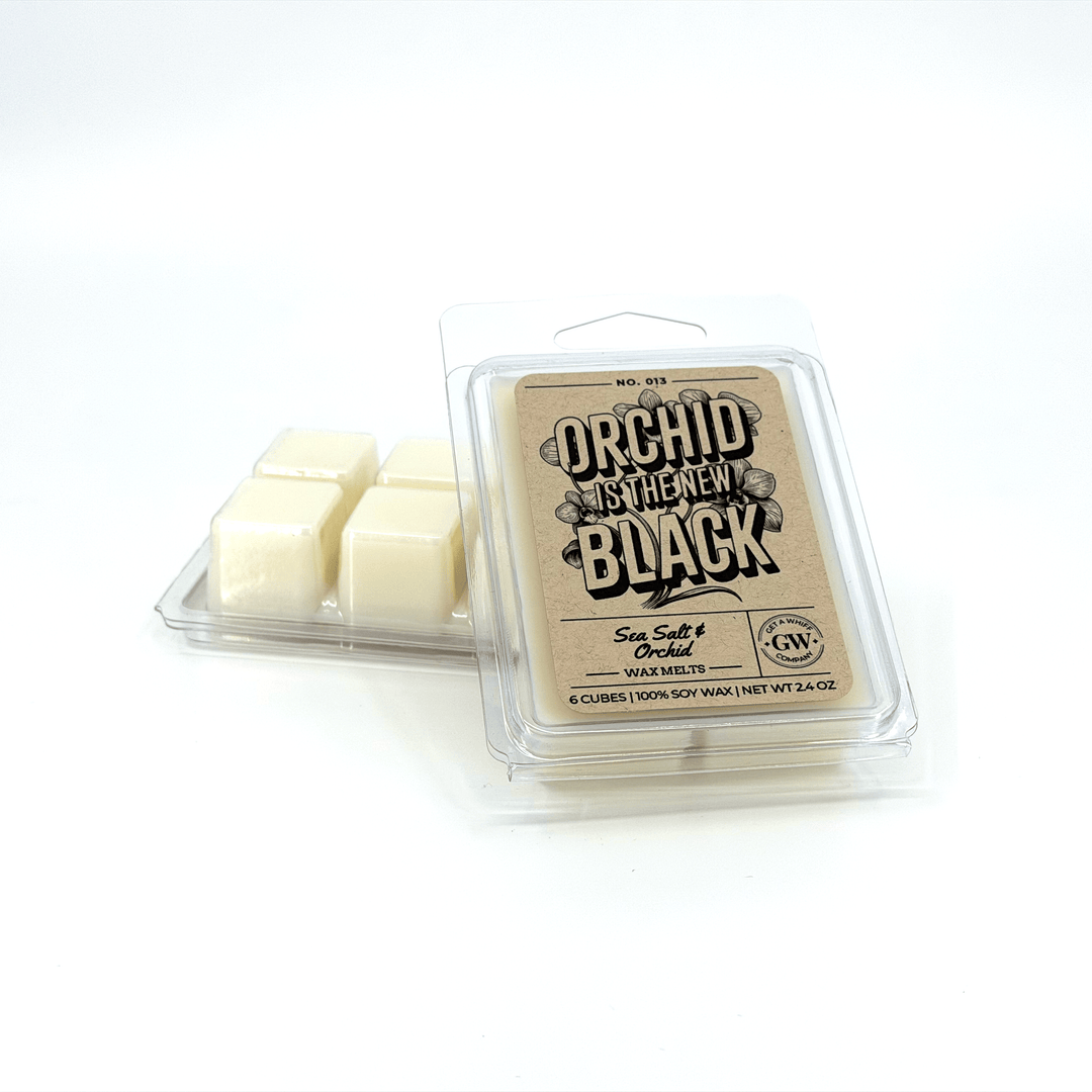 Packaged wax melts with a visible brand label on a white background