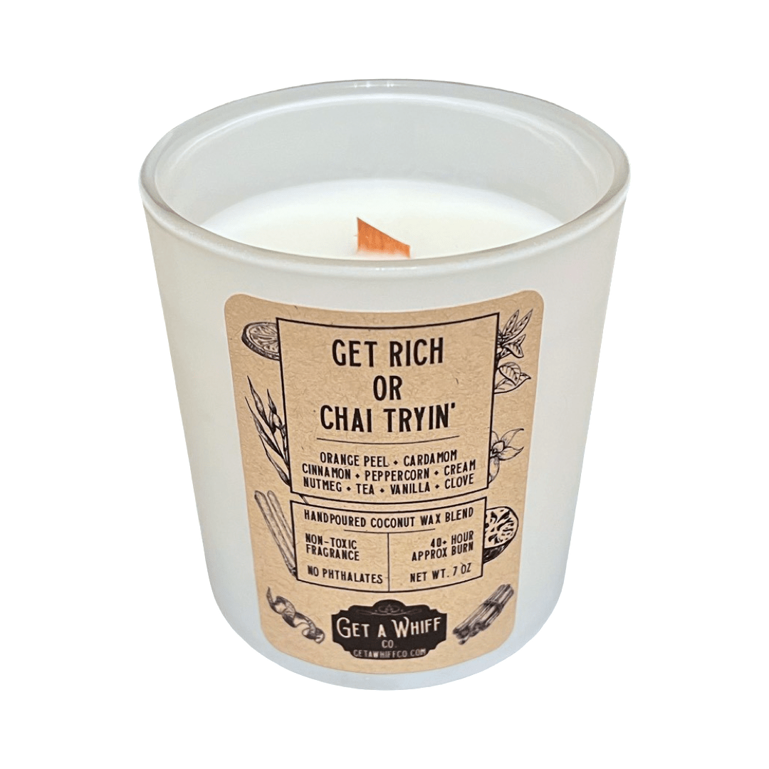 Cinnamon Chai Crackling Wooden Wick Scented Candle Made With Coconut Wax (Get Rich Or Chai Tryin')