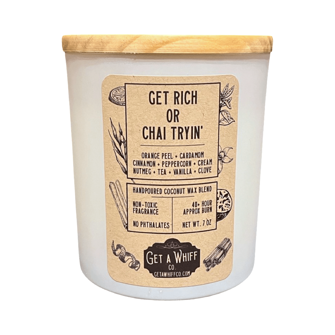Cinnamon Chai Crackling Wooden Wick Scented Candle Made With Coconut Wax (Get Rich Or Chai Tryin')