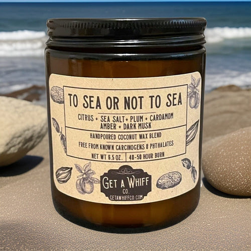 Sea Salt & Musk Crackling Wooden Wick Scented Candle Made With Coconut Wax In Amber Jar (To Sea Or Not To Sea)