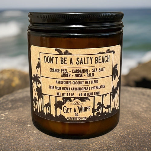 Sea Salt & Cardamom Crackling Wooden Wick Scented Candle Made With Coconut Wax In Amber Jar (Don't Be A Salty Beach)