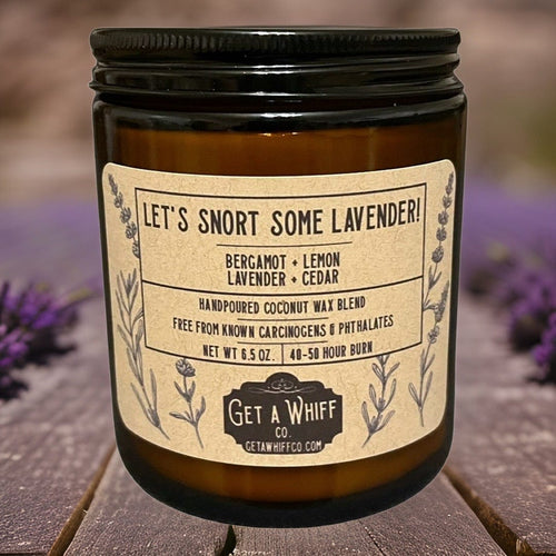 Citrus & Lavender Crackling Wooden Wick Scented Candle Made With Coconut Wax In Amber Jar (Let's Snort Some Lavender)