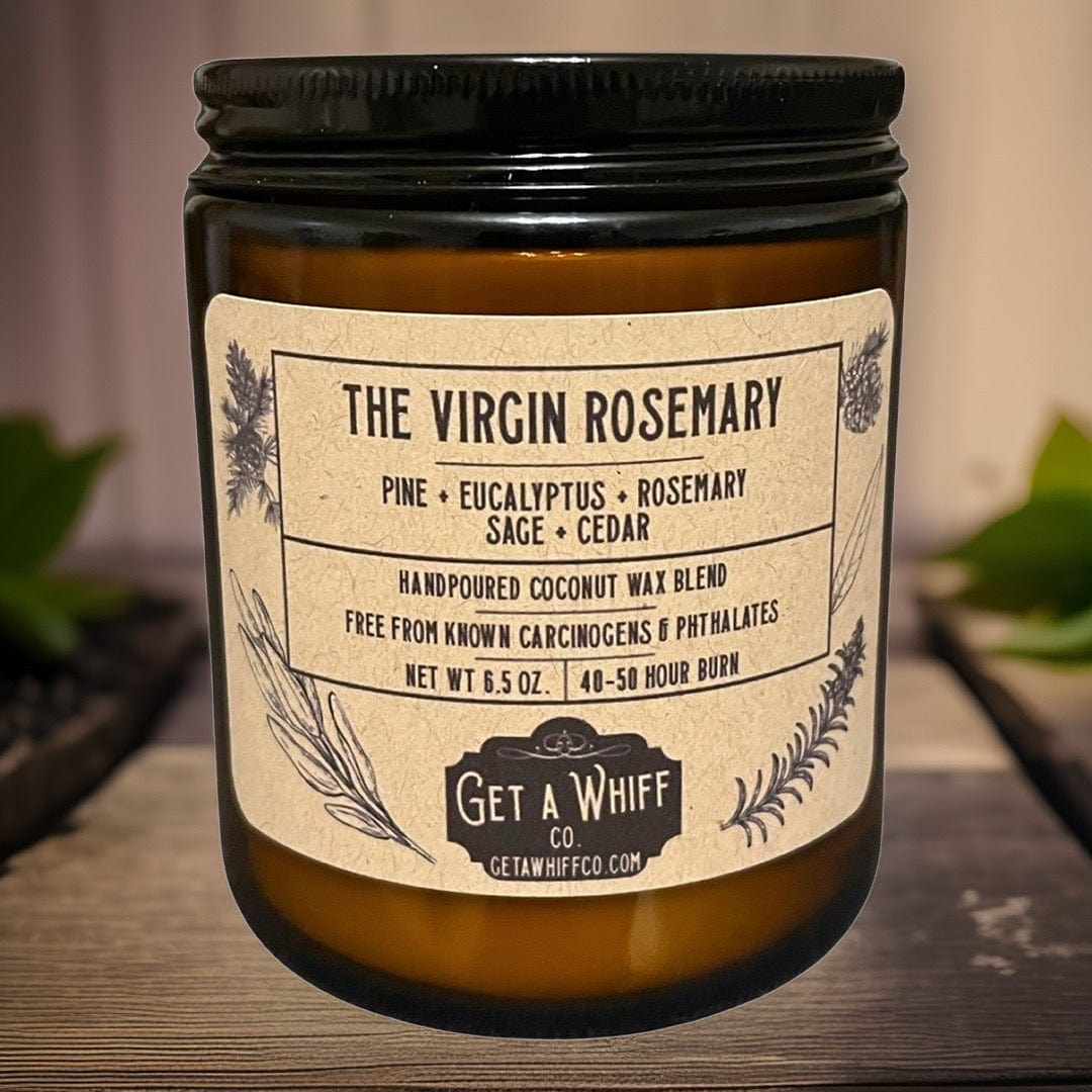 Rosemary & Sage Crackling Wooden Wick Scented Candle Made With Coconut Wax In Amber Jar (The Virgin Rosemary)