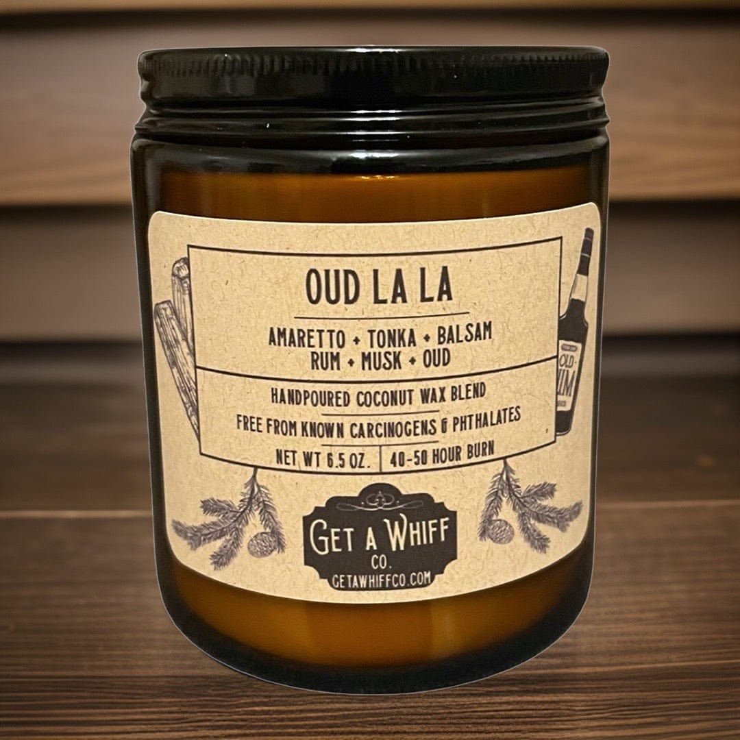 Teakwood & Oud Crackling Wooden Wick Scented Candle Made With Coconut Wax In Amber Jar (Oud La La)