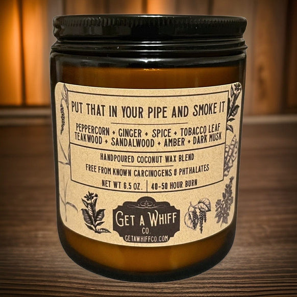 Tobacco & Teakwood Crackling Wooden Wick Scented Candle Made With Coconut Wax In Amber Jar (Put That In Your Pipe And Smoke It)