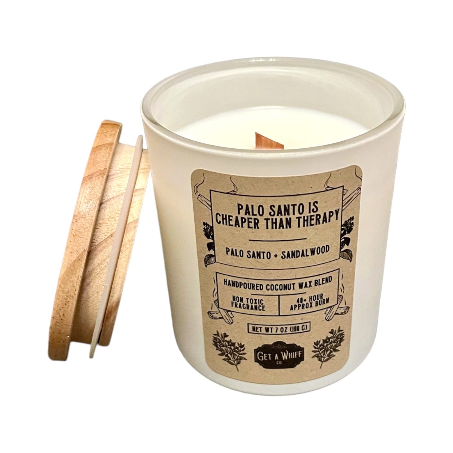 Palo Santo & Sandalwood Crackling Wooden Wick Scented Candle Made With Coconut Wax (Palo Santo Is Cheaper Than Therapy)