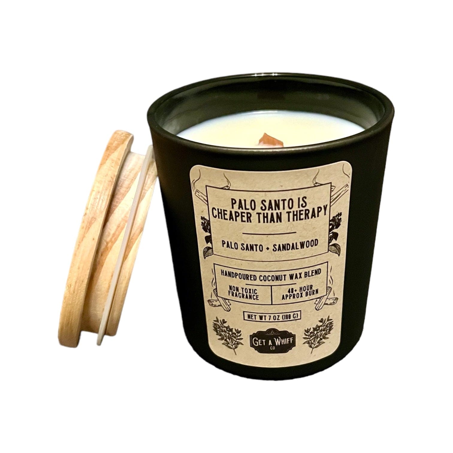 Palo Santo & Sandalwood Crackling Wooden Wick Scented Candle Made With Coconut Wax (Palo Santo Is Cheaper Than Therapy)