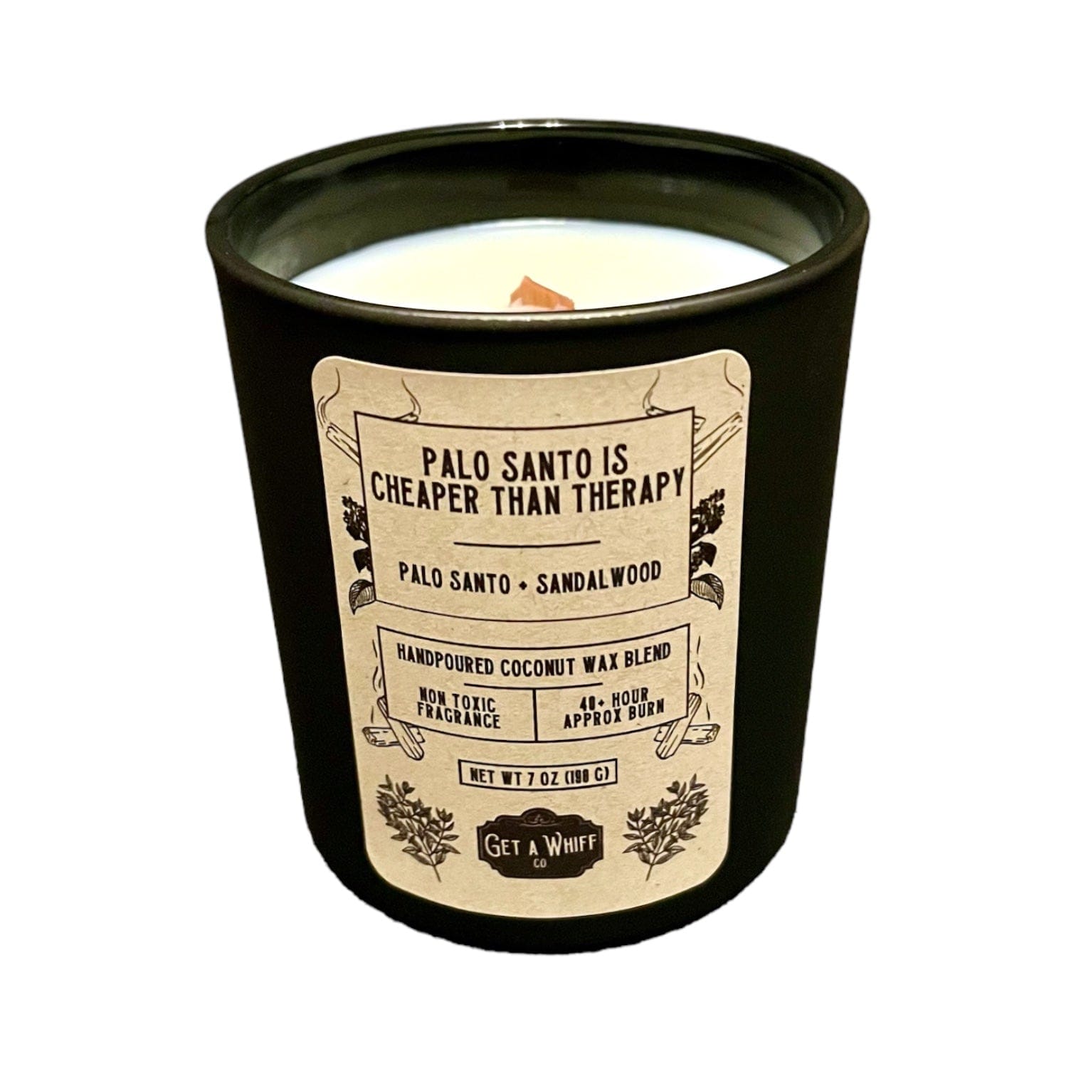 Palo Santo & Sandalwood Crackling Wooden Wick Scented Candle Made With Coconut Wax (Palo Santo Is Cheaper Than Therapy)